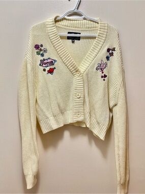Broken Promises Happy Bunny y2k crop cardigan Zumiez nostalgic embroidered 2000s